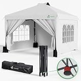 VOUNOT 3m x 3m Pop Up Gazebo with Sides Central Lock System White