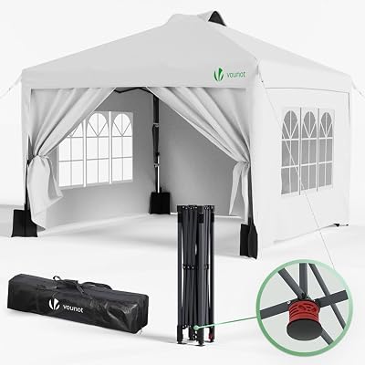 VOUNOT 3m x 3m Pop Up Gazebo with Sides Central Lock System White