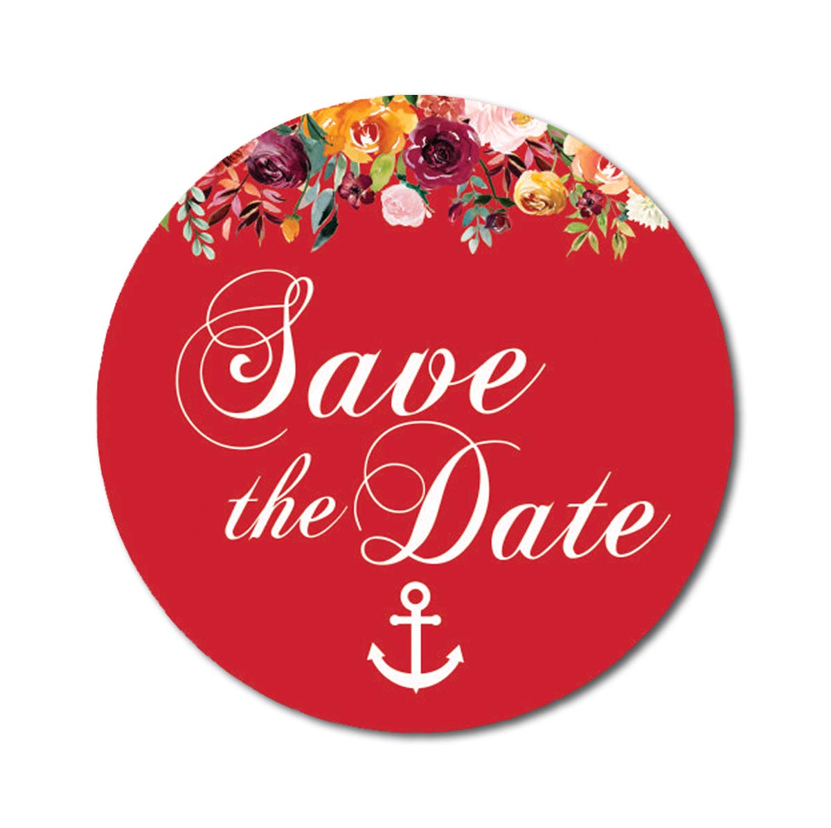 Darling Souvenir 45 Pcs Red Round Floral & Anchor Save The Date Stickers DIY Envelope Seals-1.6 Inches