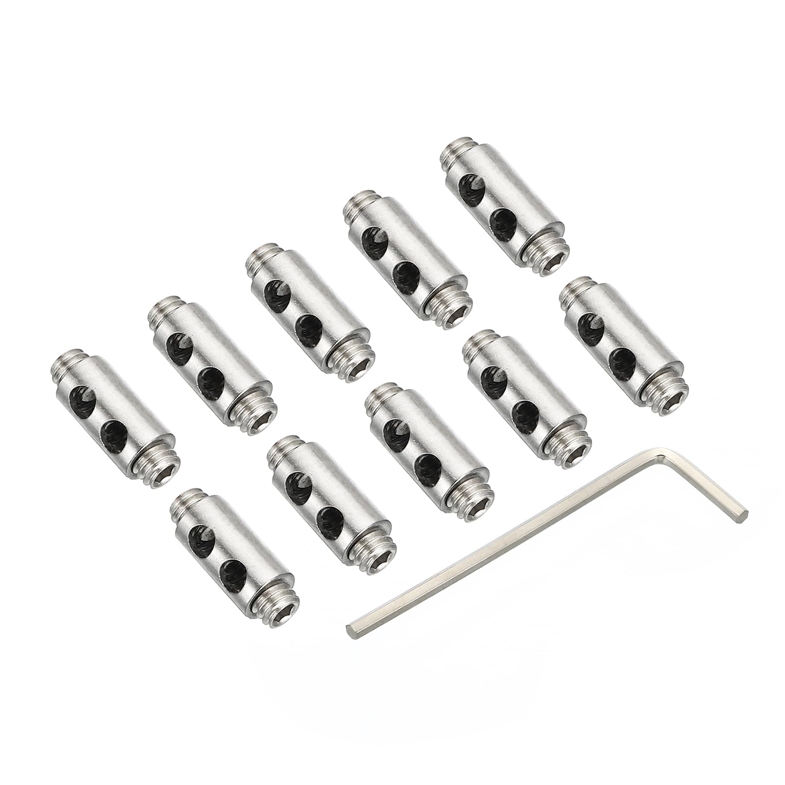 PATIKIL 6X10mm Hole Wire Rope Clips Set, 10 Pcs Steel Double Holes Lock Cable Clamps Clip with M4x0.7 Hexagon Screws Spanner for Cable DIY Fittings, Silver