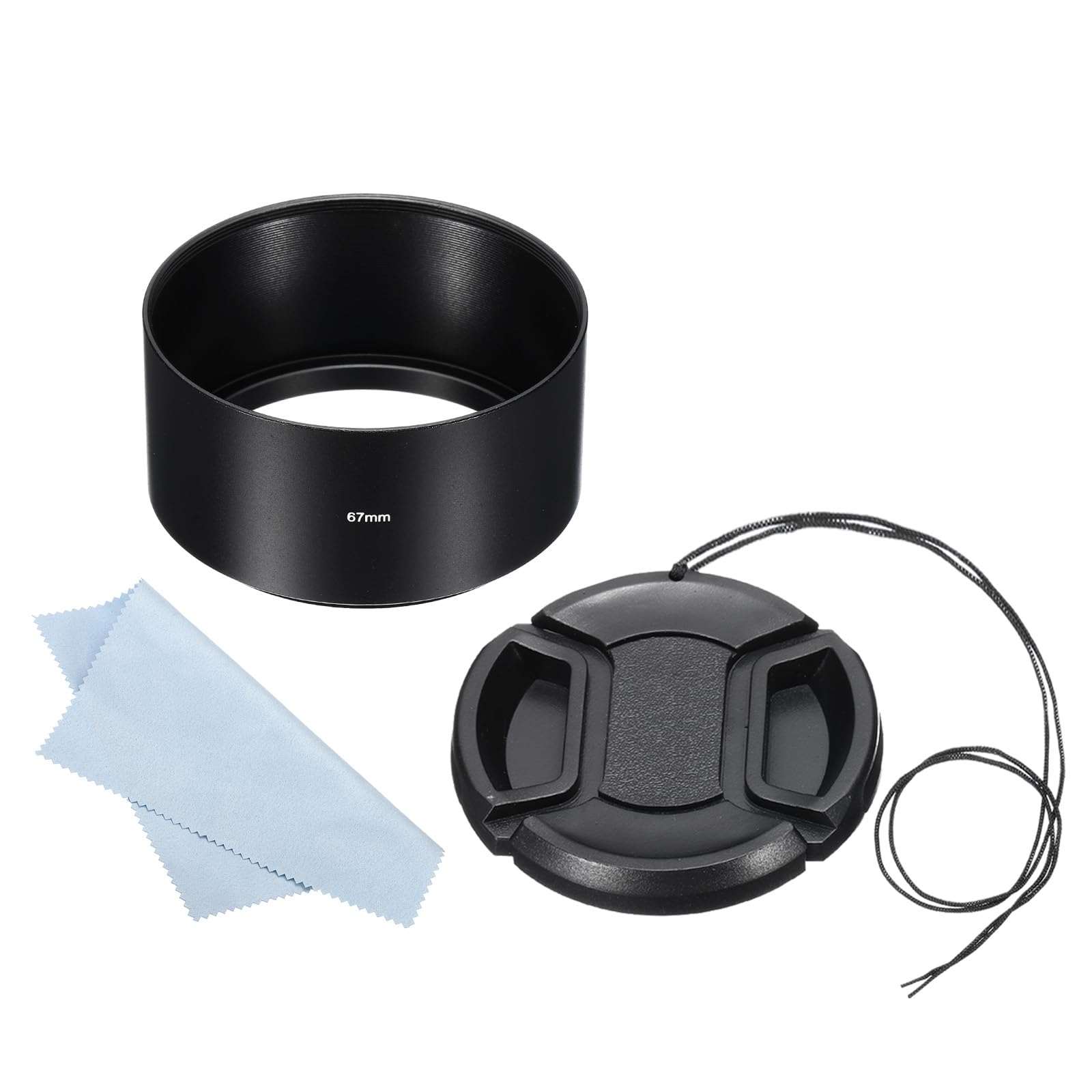PATIKIL 67mm Lens Hood, Long Focus Frosted Surface Anti-reflective Inside Hood with 72mm Lens Cap and Cleaning Cloth for Camera Lens, Black for Nikon, for Fujifilm, for Pentax, for Leica