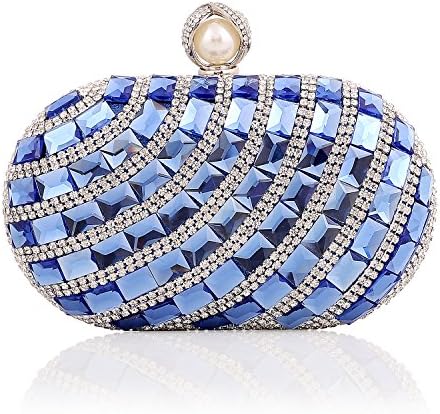 Smok Oko Crystal Studde Charm Treasure Bead for Wedding Evening Formal Cocktail Party Clutch Purse (BLUE)