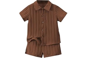 SweatyRocks Boy's 2 Piece Outfits Short Sleeve Collar Button Down Shirt and Shorts Clothing Set