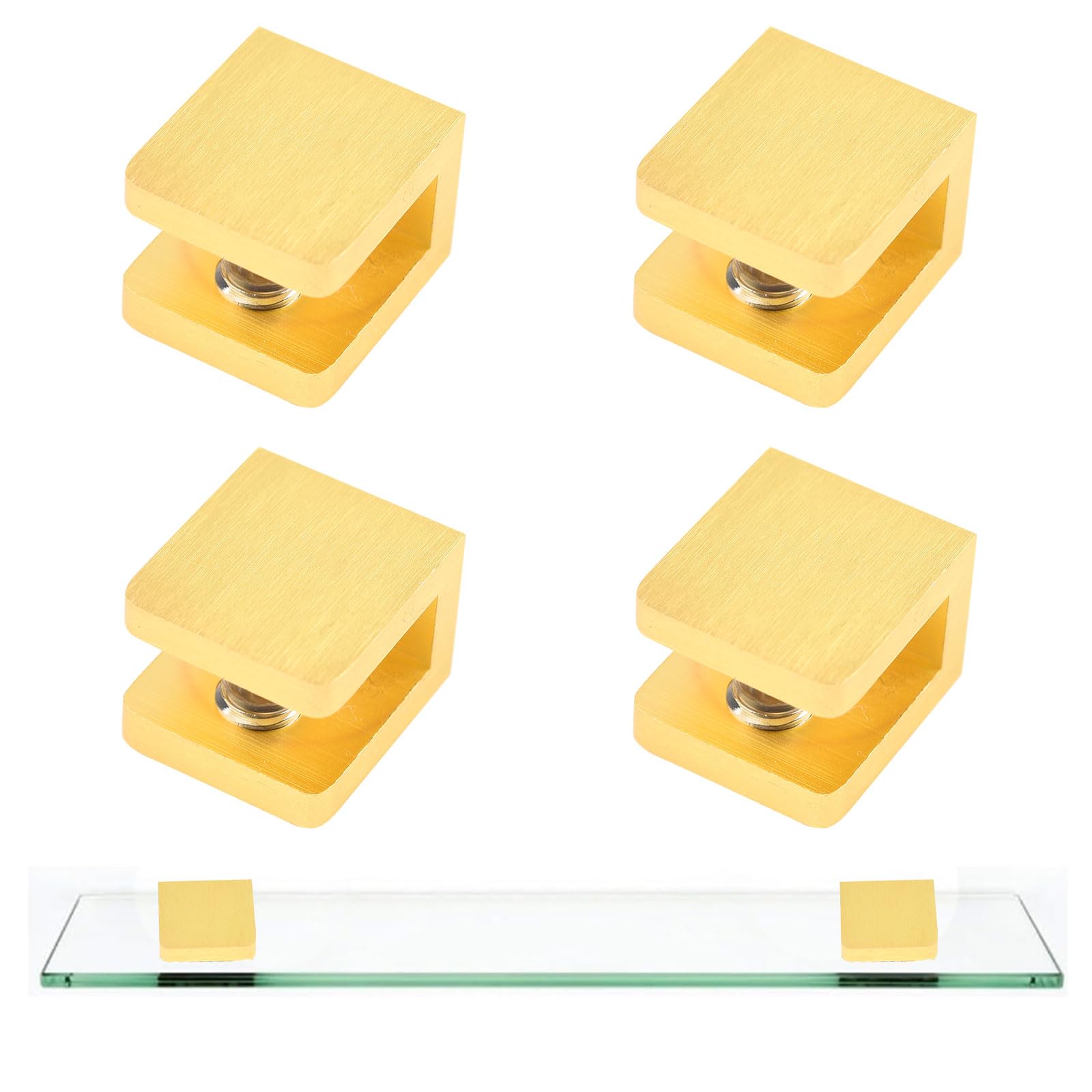 INCREWAY Adjustable Glass Shelf Clamp, 4PCS Solid Brass Shelf Holder Bracket Support Wall Mount No-Drill-on-Glass Fixed Panel for 5-8mm Thickness Glass