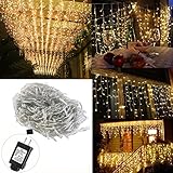 LEORX 216 Led Icicle Lights, 8 Modes, Indoor&Outdoor, Great for Party Home Garden Seasonal Decorations (Warm White)