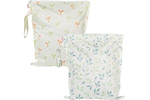 HECCEI Wet Dry Bag, 2-Pack Reusable Waterproof Wet Bagsfor Swimsuits & Baby Clothes, Leakproof Cloth Diaper Wet Bags for Travel & Diaper Changes (Little Sprouts)