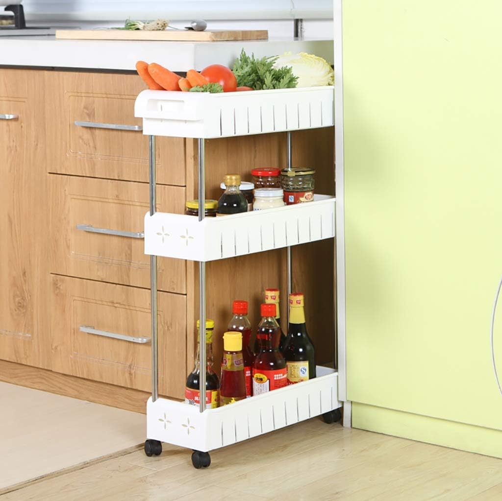 CFstc Gap Slim Slide Out Storage Tower Rack White 2/3 Tier Mobile Shelving Unit Organizer with Universal Wheels (Size : 43 * 17 * 70CM)