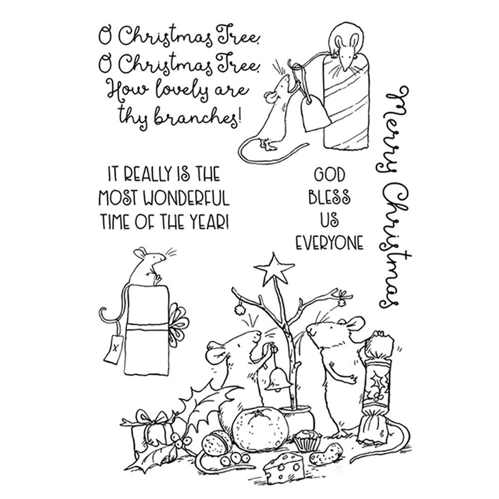 CYFUN DESIGN Mice Leaf Box Tree Candy Tomato Cake Dies and Stamp Sets for Card Making Merry Christms Lable Metal Cutting Dies Match Rubber Clear Stamp for Scrapbooking Paper Crafing Handmade Crafts