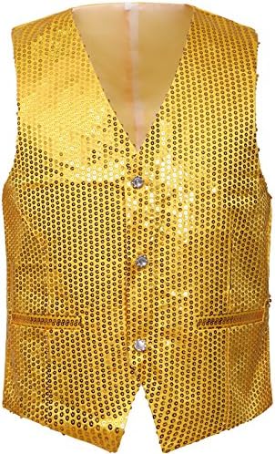 MMAICCO Men's Sequins Vest (XL, Gold)