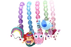 Wingchold 5pc Mermaid Bracelet, Unicorn Bracelet, Little Girl Animal Bracelets, Teens Kids Owl Pendant Beaded Bracelet Girl Party Favor Pretend Play Bracelet (Animal Bracelet)