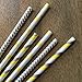 Charmed yellow and grey paper straw mix pack of 75 in stripe, chevron and polka design