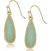 Teardrop Dangle Earrings for Women with Simulated Druzy Stones, in Gold, Rose Gold, or Silver Tone
