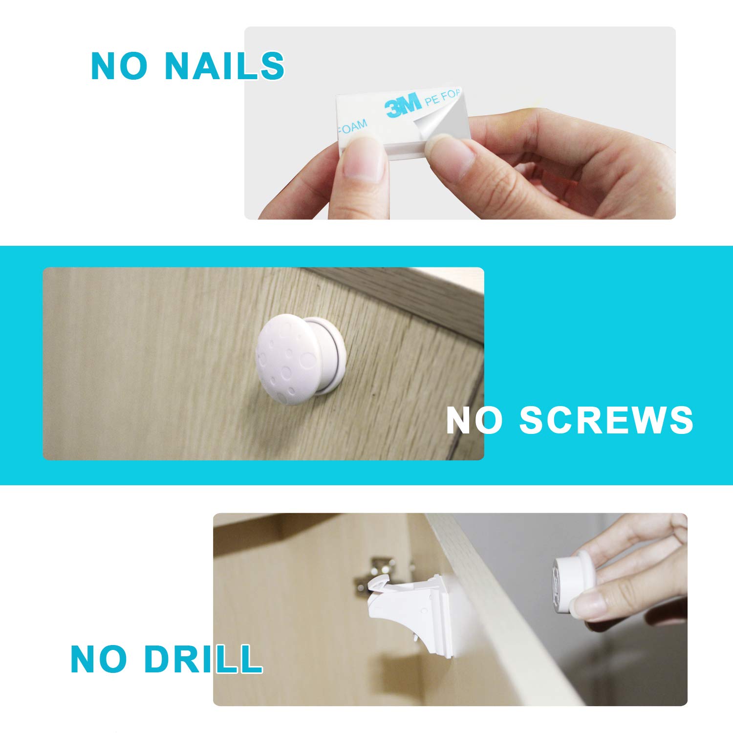 Magnetic Cabinet Locks - Baby Safety Locks, Childproof Cabinet Latch for Baby Proofing Cabinets, Drawers and Locking Cupboard - No Tools Needed (10 Locks with 1 Keys)