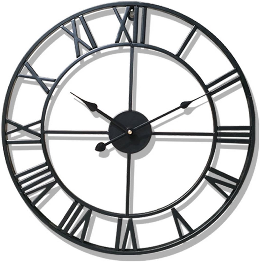 LVPY Stunning Metal Roman Numeral Clock - Black (50cm in diameter)