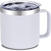 VEGOND 14 oz Insulated Coffee Mug with Handle, Stainless Steel Travel Coffee Mug with Lid, Double Wall Vacuum Metal Coffee Cup, Coffee Tumbler Powder Coated, White 1 Pack