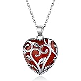 Bestyle Tree of Life Wrapped Healing Crystal Necklaces 12 Month Birthstone Pendant for Women, Crescent/Heart Gemstone Jewelry, Vintage Birthday Gifts/Energy Gift