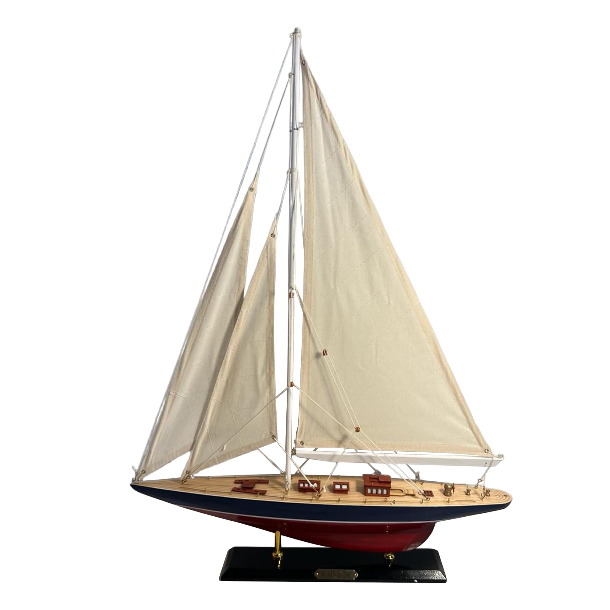 Thorness Detailed 50cm Long Wooden Model Rainbow J Class Sailing Yacht | Americas Cup Racing Yacht | Nautical Ornament | Sailboat Model | Rainbow Sailing Ship Model