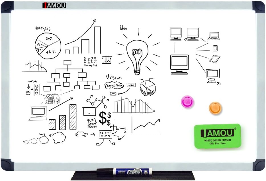 IAMOU Magnetic Dry Erase Board White Board 48x36 inches Aluminum Frame Home Office School Whiteboard With Mounting Hardware