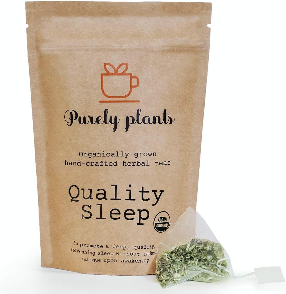 Purely Plants – Sleep Tea organic - Quality Sleep Herbal Tea – Valerian root tea, Skullcap, Lemon Verbena tea, Mugwort, Motherwort - Non GMO USDA Organic