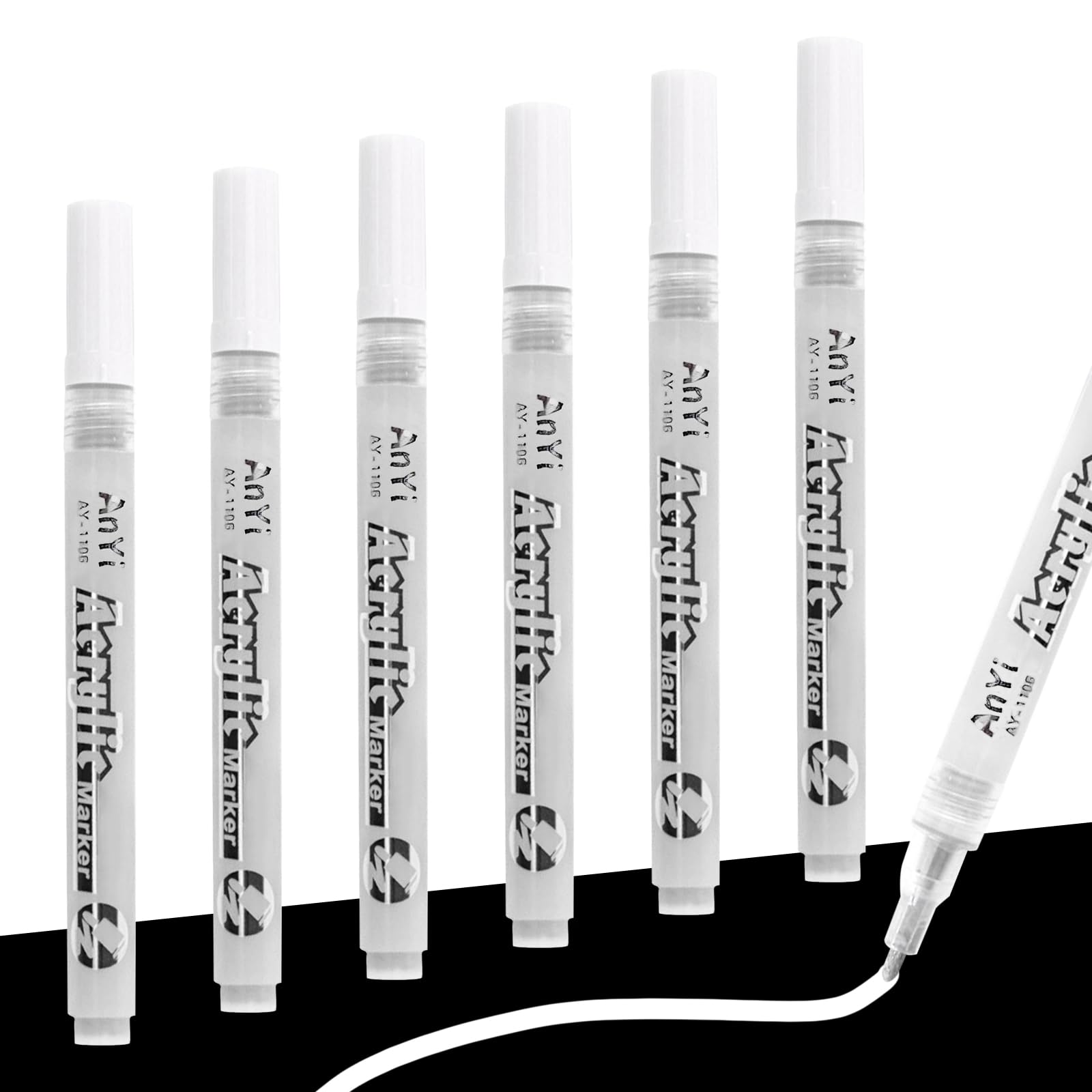 FEXPDL White Marker Pen, 6 Pack Permanent Waterproof for Rock Wood Fabric Ceramic Plastic and More Surfaces, LJH019