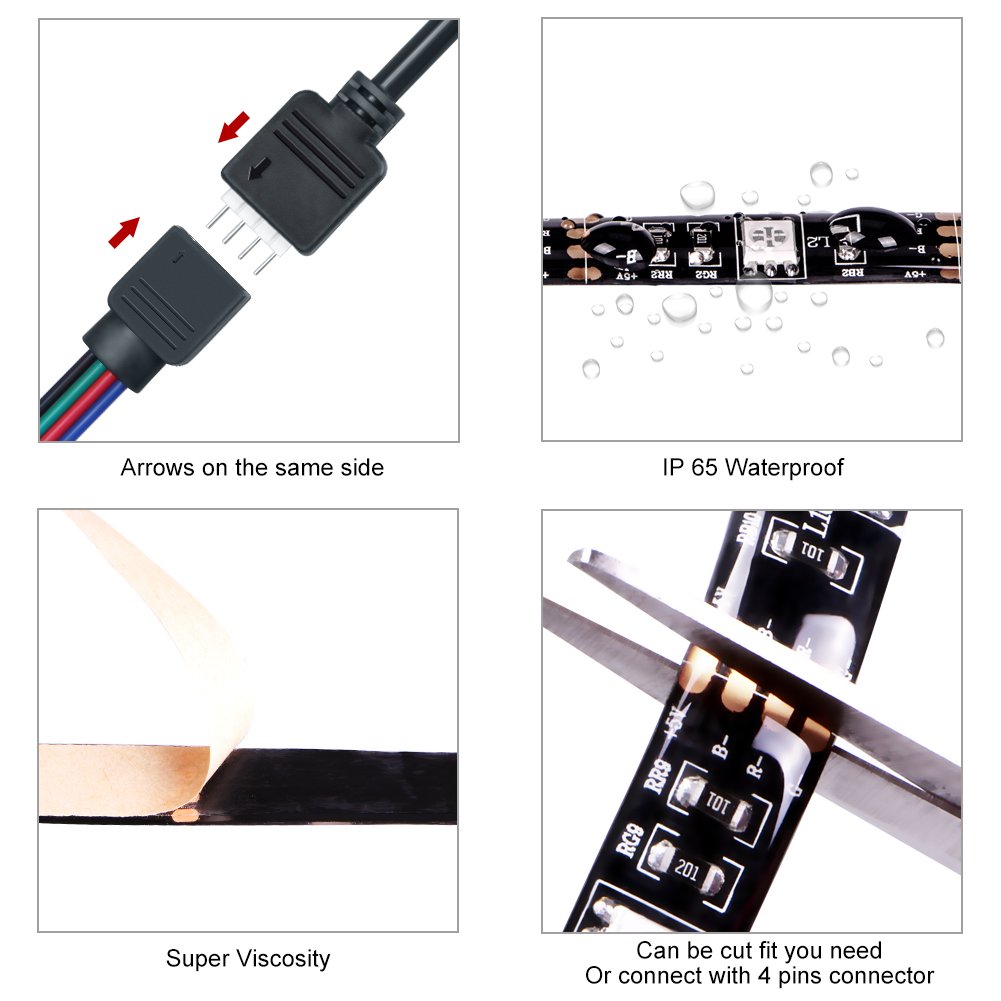 Abtong USB LED Strip Lights Sync to Music, 7.5ft/2.5M Music Led Light Strip with RF Remote Waterproof LED Strip Rope Lights USB Powered RGB LED Lights Flexible Color Changing Lights