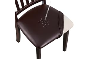 Genina Waterproof PU Leather Seat Covers for Dining Chairs,Chair Seat Covers Set of 6, Stretchable Dining Room Chair Seat Covers for Chair Protector Slipcover for Kitchen
