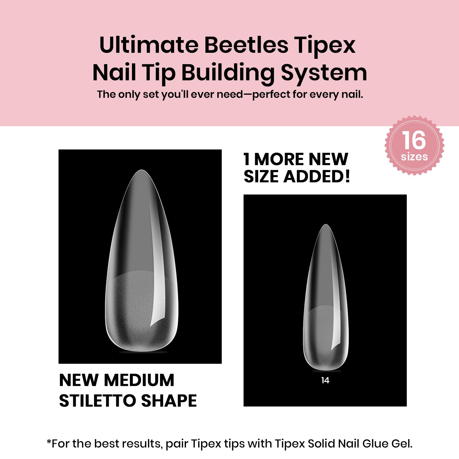 Beetles Tipex Instant Apex Nail Tips, 192Pcs Medium Stiletto Acrylic Nails Pre-Building Pre-Etched Thicker Gel Nail Tips - 16 Sizes Strong Full Cover for Women - Image 2