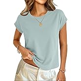 GKBK Cotton Cap Sleeve Womens Tops Crop High Neck Short Sleeve Summer Cute Casual Shirts Boxy Spring Clothing Outfits