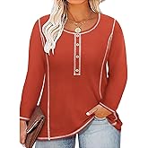 RITERA Plus Size Tops for Women Color Block Long Sleeve Shirts Casual Crewneck Tunics Fall Winter XL-5XL