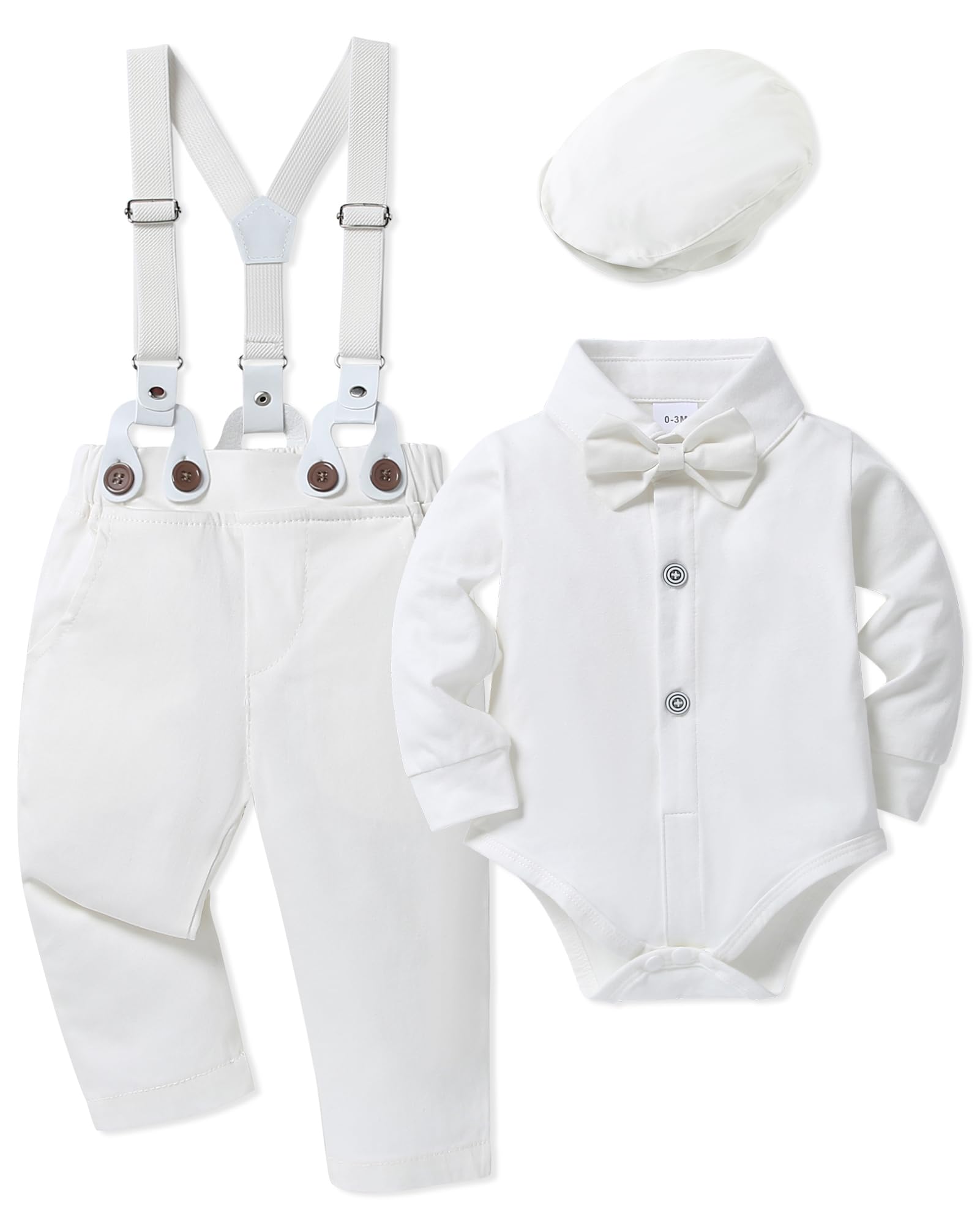 Photo 1 of nilikastta Boys Formal Outfit Baby Suits For Boys Baby Boy Outfits Baby Tuxedo Dress Shirt/Bowtie/Suspender Pants Set 6-12Months
