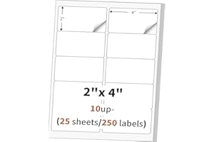 2"x 4" (25 Sheets) Address Labels, Labels Sticker Paper for Laser/Ink Jet Printer, Printable and Writable White Sticker Label