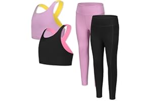 YMZIA Girls Yoga Leggings Girls Athletic Leggings Training Bras Set Kids Gym Crop Tank Top Activewear Set for 5-13Years
