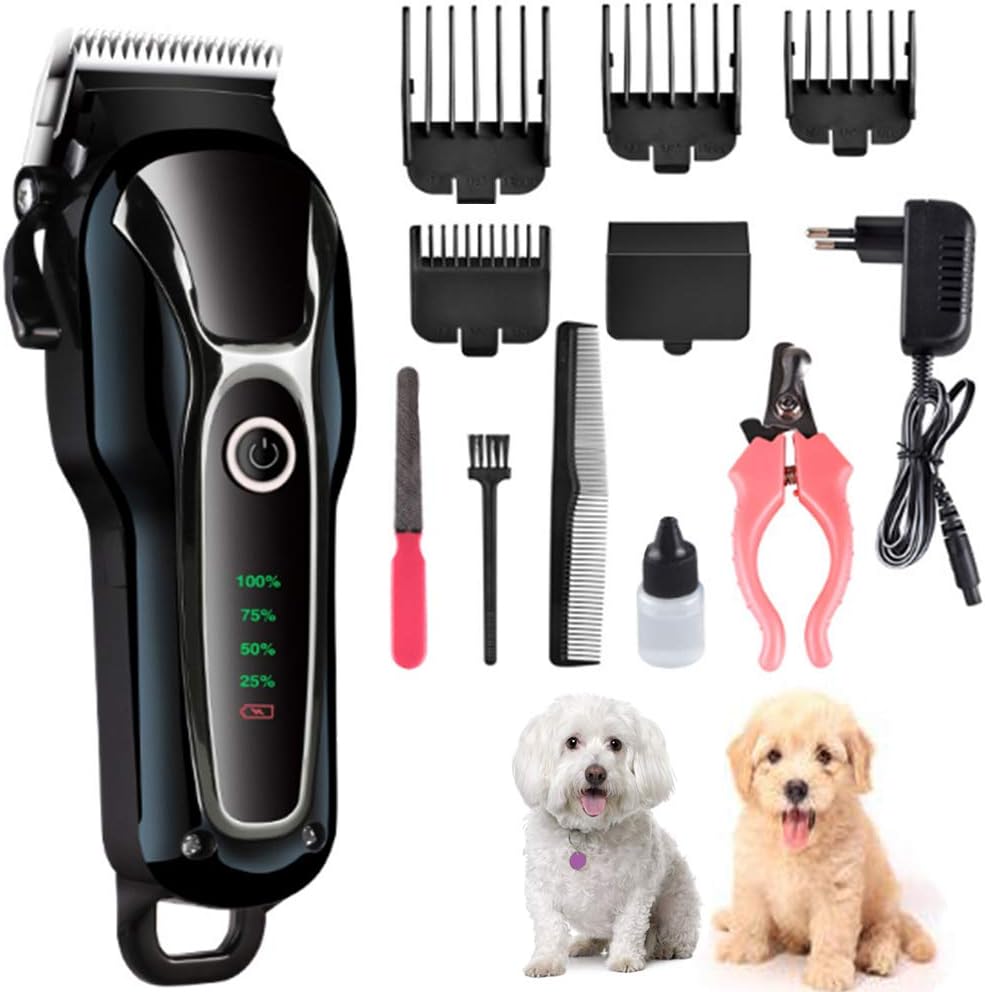UNIKbrush Dog Clippers Rechargeable Pet Clippers Animal Grooming Kit Pet Hair Trimmer Shaver Clippers Fader for Dogs Cats Pets (BLACK)