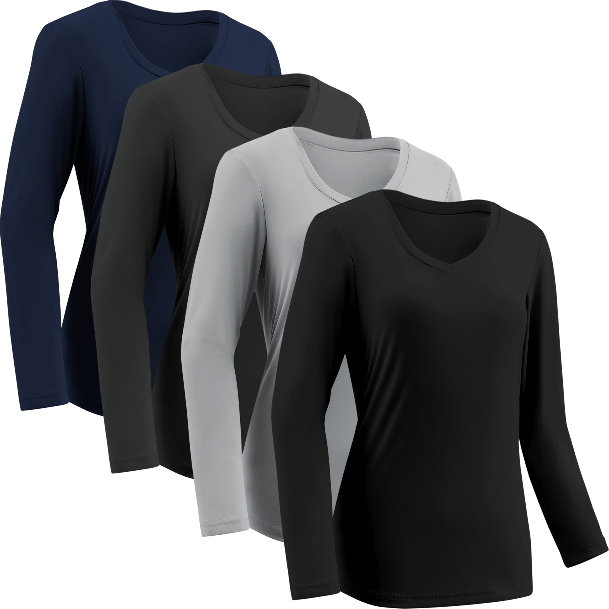 Moisture Wicking Shirts for Women Quick Dry Athletic Running Long Sleeve T Shirts Womens V Neck Workout Tops Image
