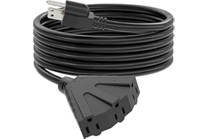 25 ft Outdoor Extension Cord with 3-Outlets, 16 Gauge Black Extension Cord Waterproof, 13A 16AWG 1625W SJTW, ETL Listed- Grea