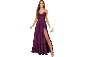 CDSSL Spaghetti Straps Floral Ruffle V-Neck Bridesmaid Dresses for Women Long Corset Formal Evening Maxi Dress