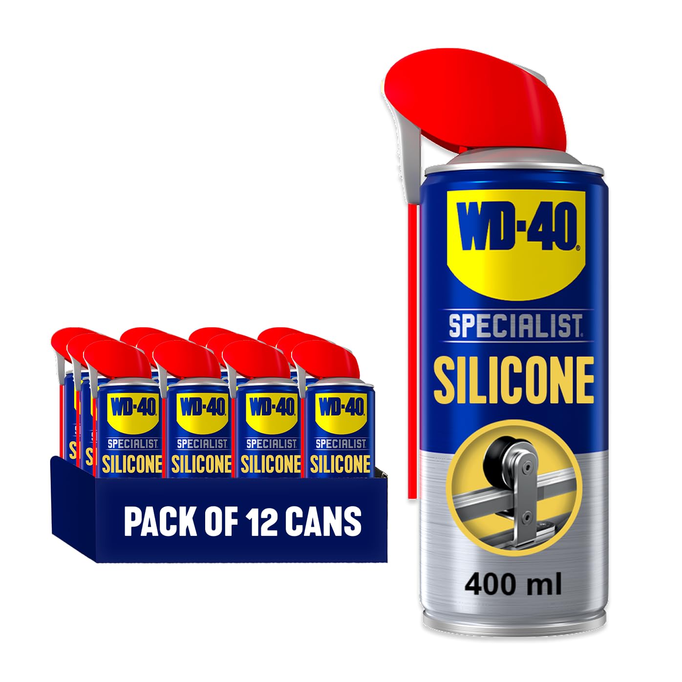 WD-40 Specialist Silicone Spray Lubricant, 400ml 12-Pack, All-Weather Rust Protection Silicone Lubricant, Repels Moisture, Dust, and Grime for Rubber Seals, Doors, Windows
