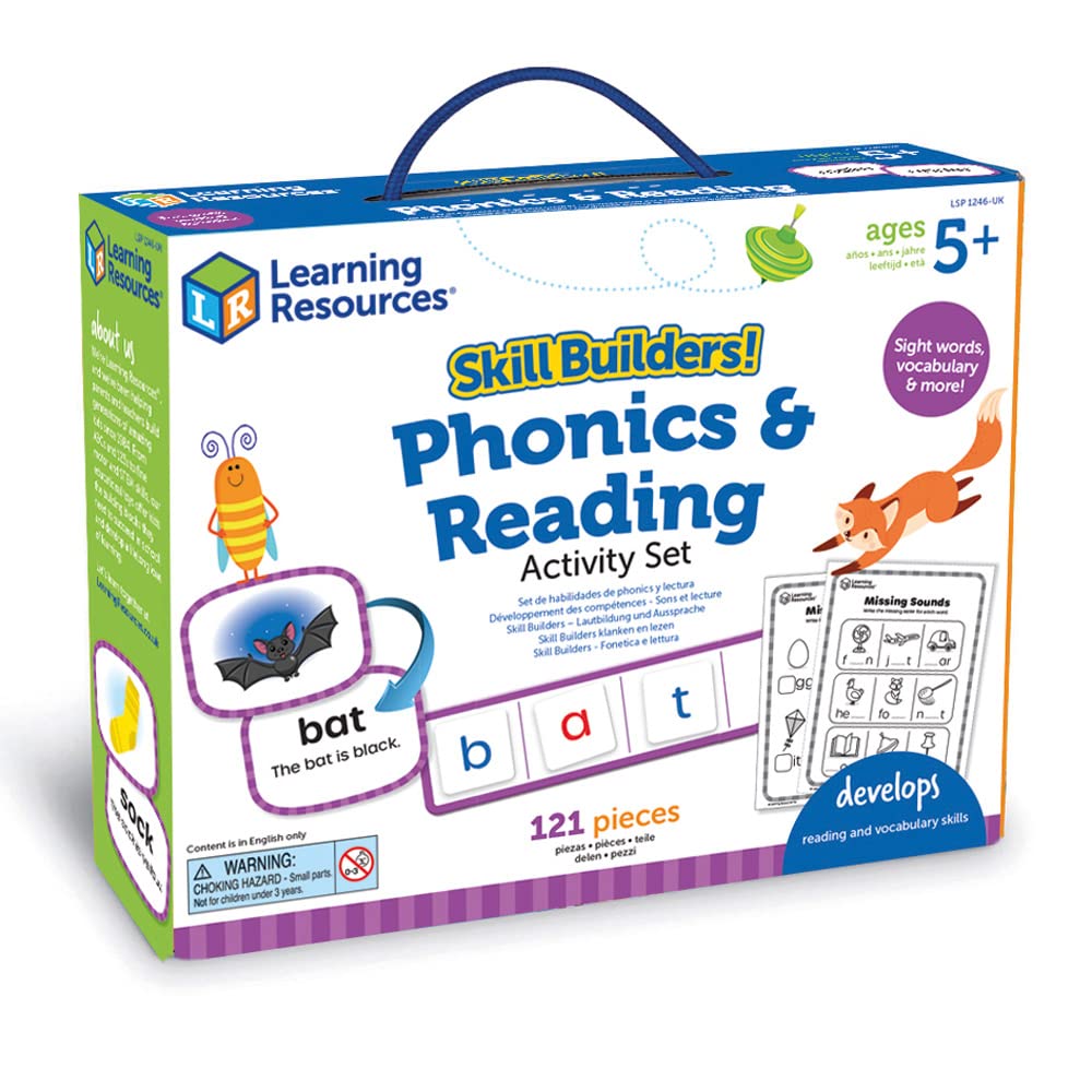 Learning Resources Skill Builders! Phonics & Reading Activity Set, Activities Build Reading & Vocabulary Skills, Letters, Phonics, Sight Words, Reading for 5 Year Olds, 121 Pieces