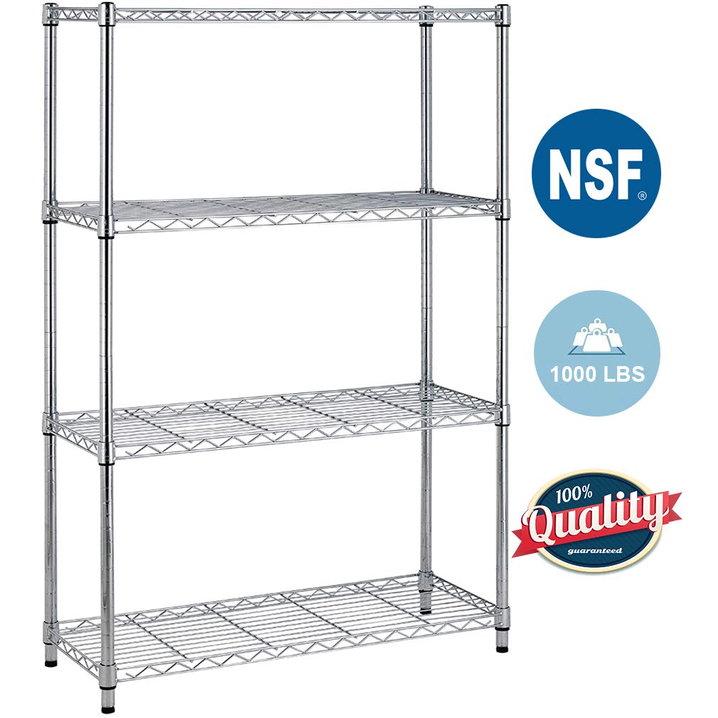 Storage Rack 4-Tier Chrome Organizer Kitchen Shelving Steel Wire Shelves Cart