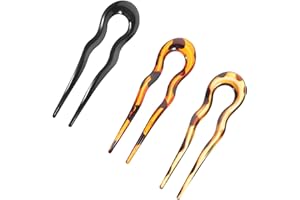 Fokmuaex 3pcs French Twist Hair Pins - U Shape Bobby Pins for Buns & Updos, Vintage Tortoiseshell Hair Sticks Barrettes, Secu