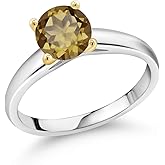 Gem Stone King 1.25 Ct 7mm Round Whiskey Quartz 10K White and Yellow Gold Ring Ring