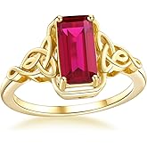 Celtic Knot Ring Sterling Silver 14K Yellow Gold Plated Lucky Trinity Emerald Cut Engagement Rings Amethyst/Peridot/Aquamarine/Ruby/Blue Topaz/Green Emerald/Sapphire Solitaire Signet Ring for Women