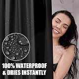 URAQT Shower Curtain PEVA 180x180cm Anti Mould Black 12 Hooks view 6