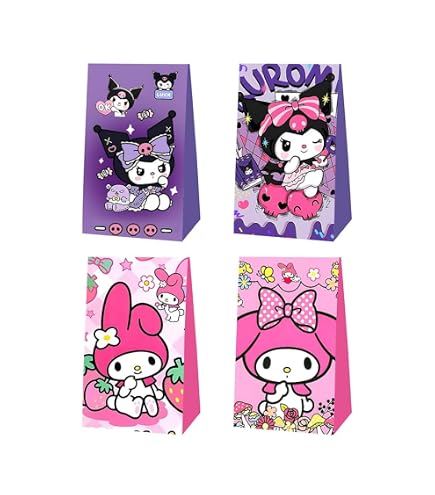 20Pcs Anime Black Bow Tie Party Gift Bags - Purple Birthday Favors For Kids & Girls Theme Parties