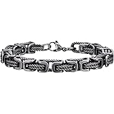 Rockyu Men's Bracelet, Black, Stainless Steel, Byzantine Chain, IP Plating, Stylish, Men's Fashion Bracelet, Birthday Gift