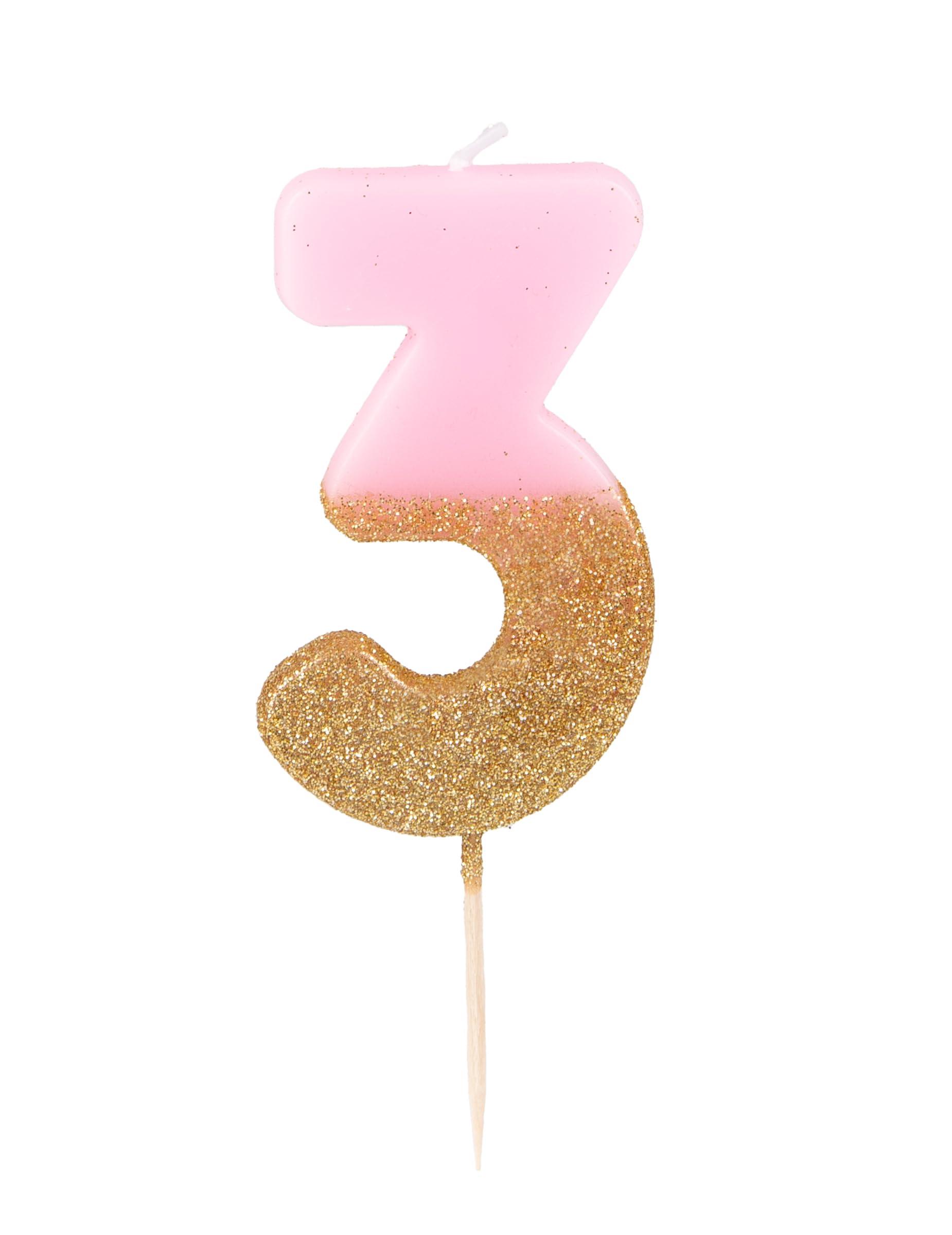 Pink Number 3 Three Birthday Candle with Gold Glitter | Premium Quality Cake Topper Decoration | Pretty, Sparkly For Kids, Adults, 30th Birthday Party, Anniversary, Milestone Age