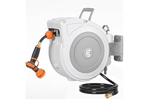 Giraffe Tools Retractable Garden Hose Reel 1/2" x 65 ft Water Hose Reel, Any Length Lock, Swivel Bracket, with 9-Function Spr