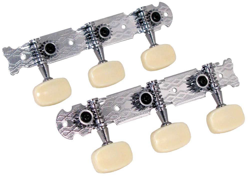Golden Gate GR1031 F-2001 Acoustic Guitar Tuners - 2 Planks (3+3) - Chrome/cream