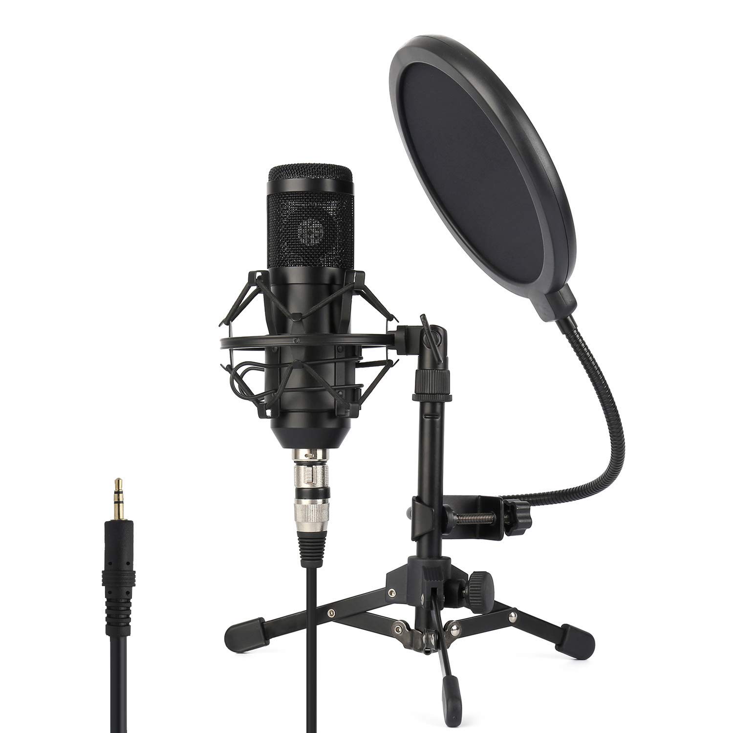 ZINGYOU Condenser Microphone ZY-801+, Professional Studio Microphone include Sound Card, Desktop Cardioid Condenser Mic, PC Recording and Broadcasting (Matte Black)