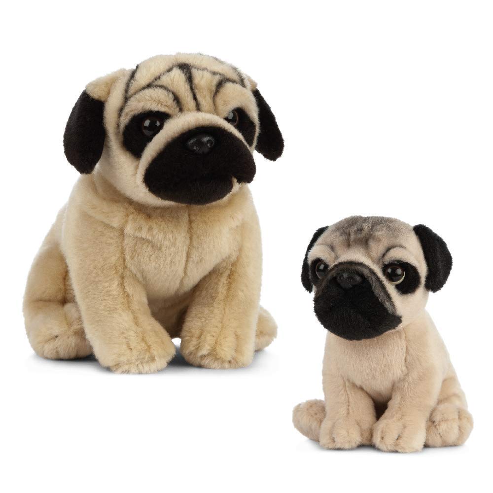 Living Nature Soft Toy Gift Bundle - Plush Pug Dog (20cm) & Puppy (16cm, Brown